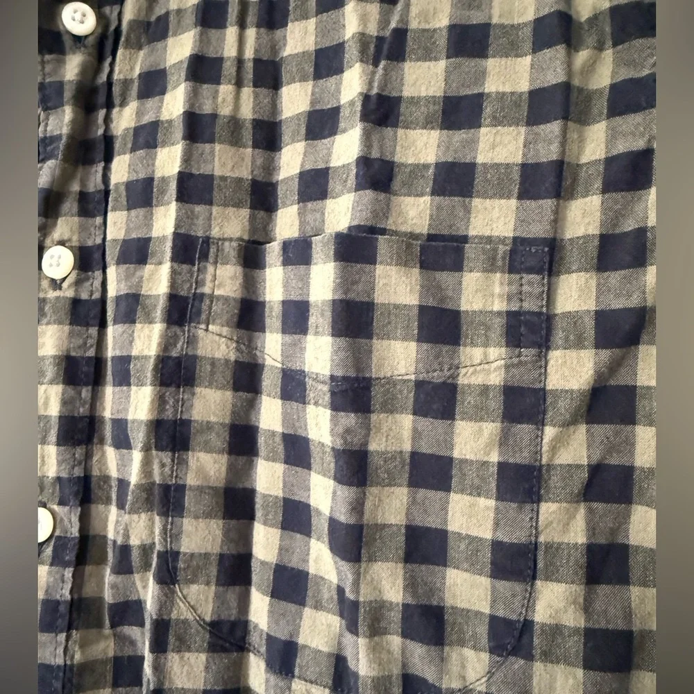 Mens J.Crew Classic Fit Checkered NavyGreen Button Down Sz M Preppy Plaid Ranch